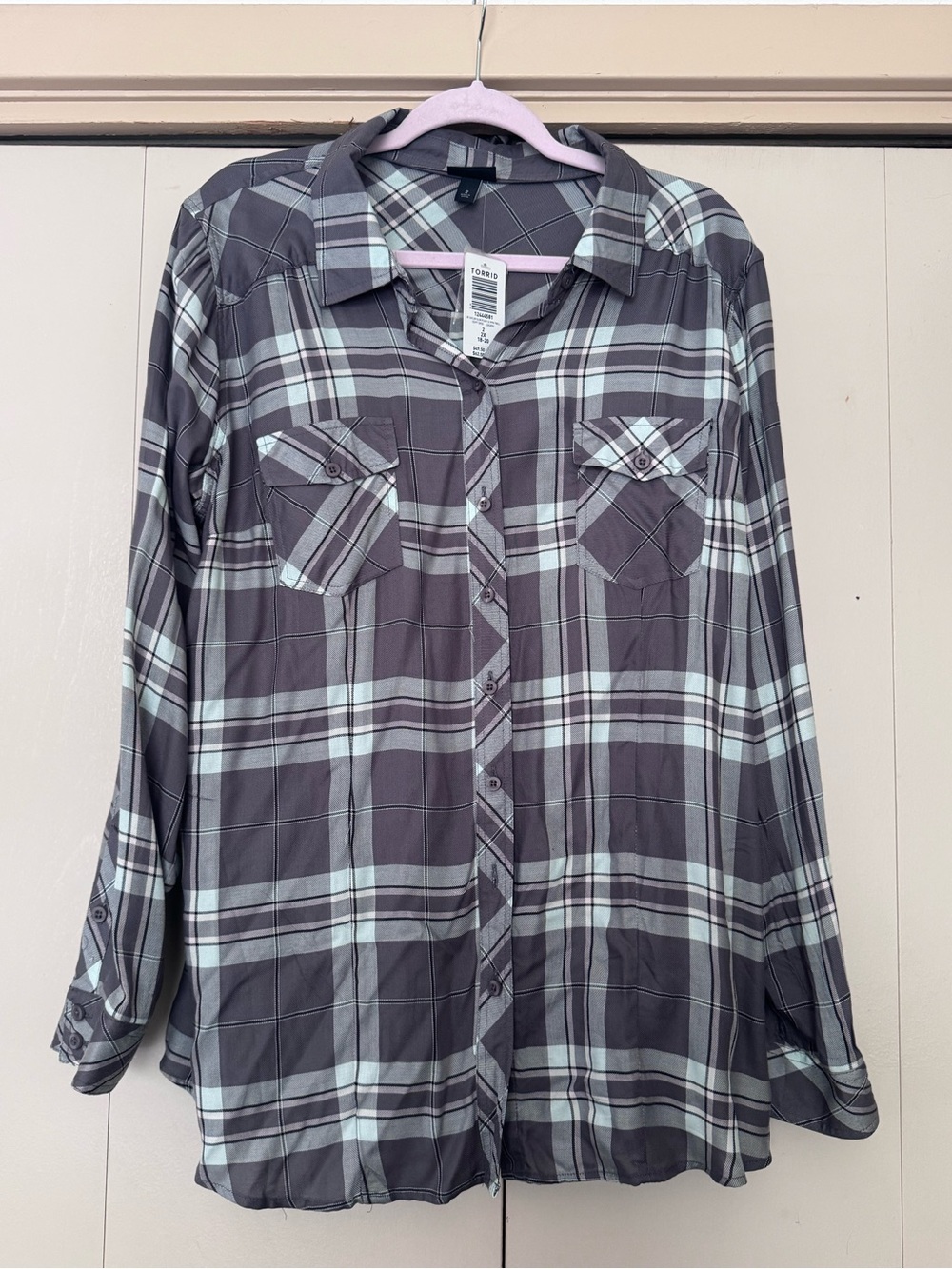 NWT Torrid Size 2 Button Down Slim Plaid Shirt 18-20